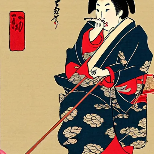 Image similar to geisha smoking ukiyo e style