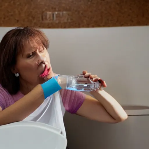 Image similar to photo of a woman drinking water from a toilet