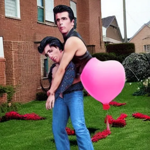 Prompt: a macy's day balloon of Danny zuko and sandy from Grease