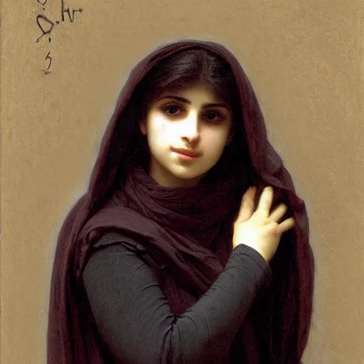 Prompt: 2 1 - year - old persian goth girl, drawn by william - adolphe bouguereau