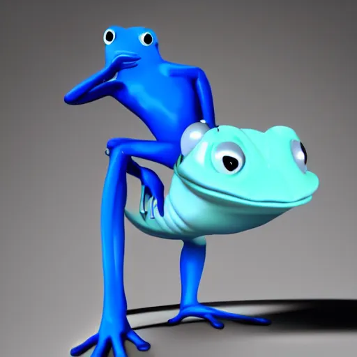 Image similar to a blue frog with human legs and arms, going to work, he is wearing a business suit and is going to work, digital art