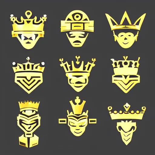 Image similar to gold armor and crown style of gaming emoji, vector art, white background, no watermark white background