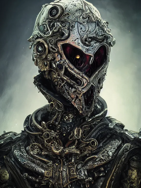 Prompt: portrait art of 8k ultra realistic undead wraith, ornate helmet , detailed intricate ornate armour,corrupted, cybernetic, full of colour, cinematic lighting, battered, trending on artstation, 4k, hyperrealistic, focused, extreme details,unreal engine 5, cinematic, masterpiece, art by ayami kojima, giger