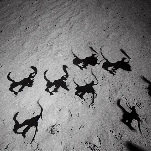 Image similar to drone photo on expired fuji film of strange giant creatures with shadows in madagascar