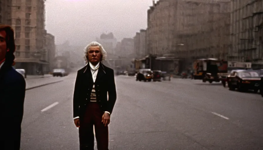 Image similar to 1 9 7 0 s movie still of maximilien de robespierre, cinestill 8 0 0 t 3 5 mm, high quality, heavy grain, high detail, cinematic composition, dramatic light, anamorphic, ultra wide lens, hyperrealistic