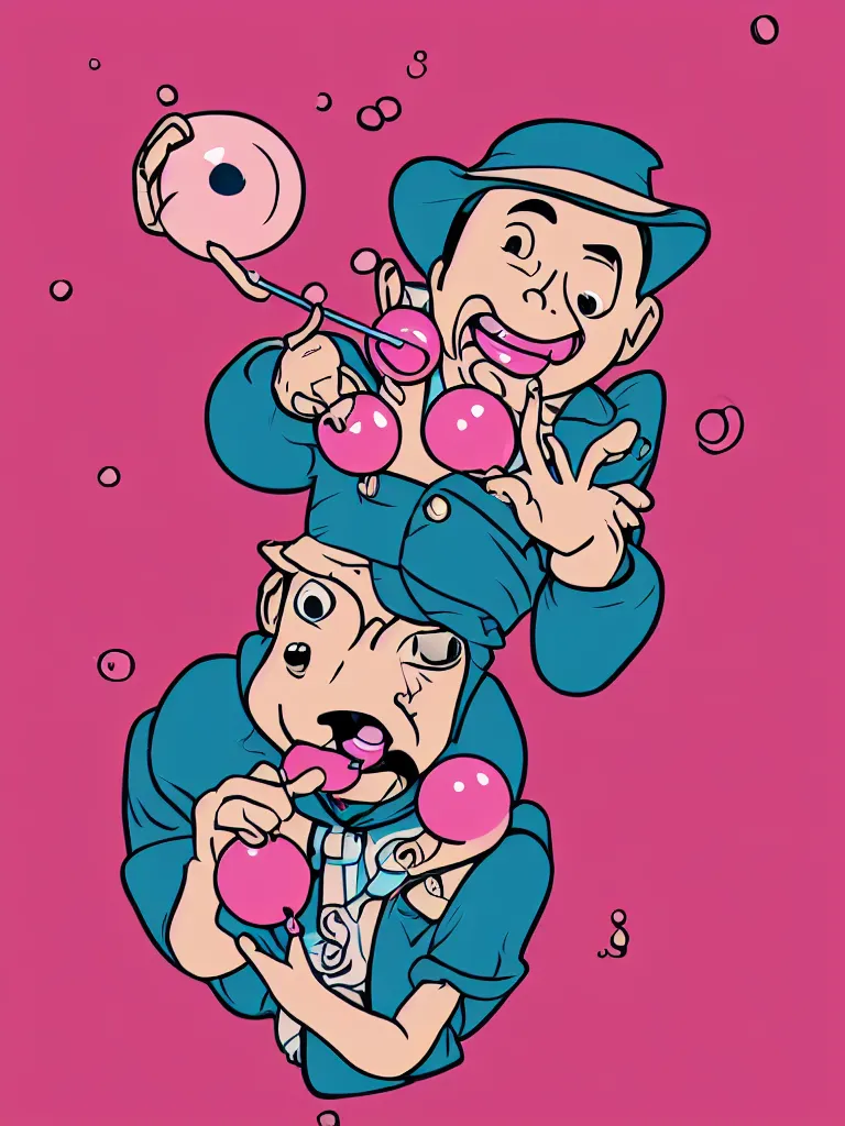 Image similar to kid blowing bubble gum, disney style illustrations, blunt borders