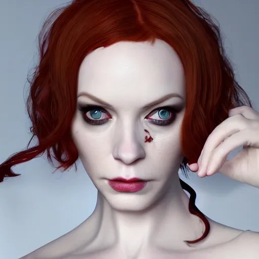 Prompt: Christina Hendricks as succubus, breathtaking, 8k resolution, extremely detailed, beautiful, artistic, Hyperrealism, beautiful face, octane render, redshift