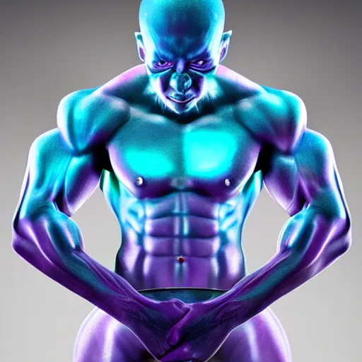 Image similar to muscular purple alien with glowing blue veins, realistic, detailed