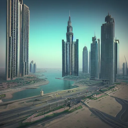 Image similar to gta : dubai, by beeple