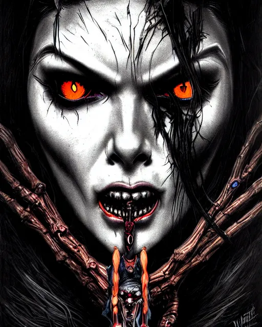 Prompt: widowmaker from overwatch, monster, character portrait, portrait, close up, concept art, intricate details, highly detailed, 1 9 8 0 s horror movie poster, horror, vintage horror art, realistic, terrifying, in the style of marc schoenbach, and gustave dore