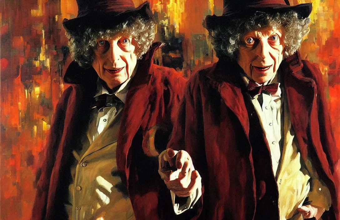 Image similar to portrait of tom baker as dr. who!!!!!!!!!!!!!!!!!!!!!!!!!!!, detailed face, detailed painting, epic lighting, by ilya repin, phil hale and kent williams