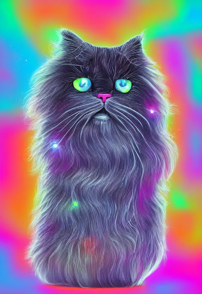 Prompt: longhair floof fluffy coiffed elegant gorgeously cfa champion cute pretty scottish fold cat, radiant with data visualization mathematical diagrams hologram overlay revealing a complex inner mechanations, detailed painting, grisaille dark monochrome with neon fluorescent color airbrush spraypaint accents, by jules julien, wes anderson, lisa frank, basquiat, octane render 4 k