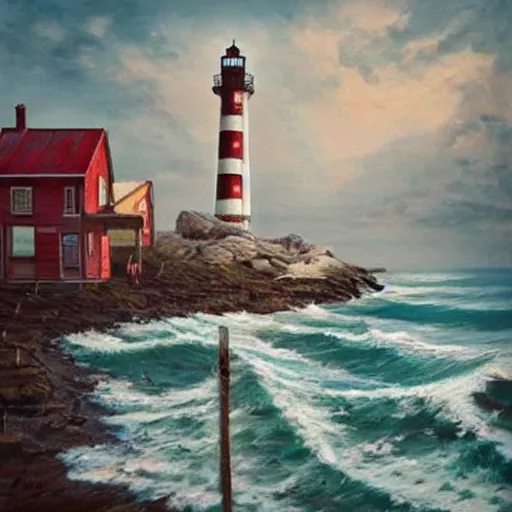 Image similar to beautiful lonely lighthouse, hyper realistic, colorful patterns, subtle shadows, art by tim okamura and oksana dobrovolska and tarkowsky. natural light.