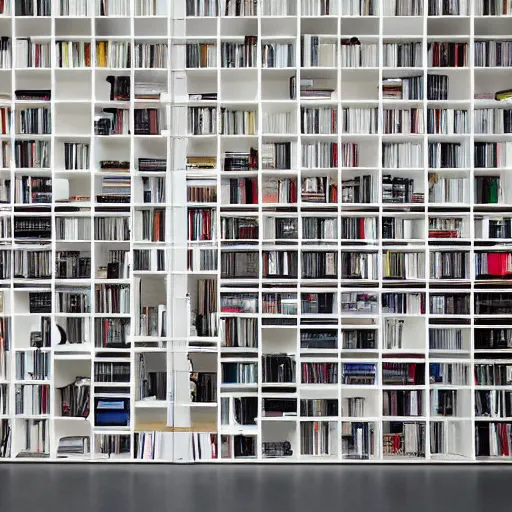 Image similar to photo of white bookshelf designed by jean nouvel
