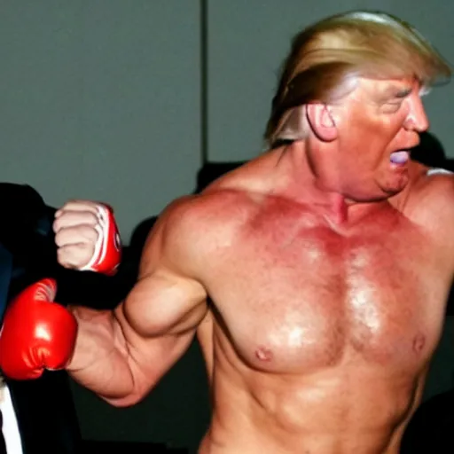 Prompt: an extremely buff Donald Trump punching Anthony Fauci, Ultimate fighting championship