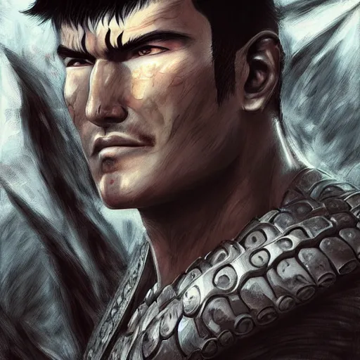 Prompt: digital art semi-realistic portrait of guts from berserk extremely detailed, made by wlop and maxwell boas