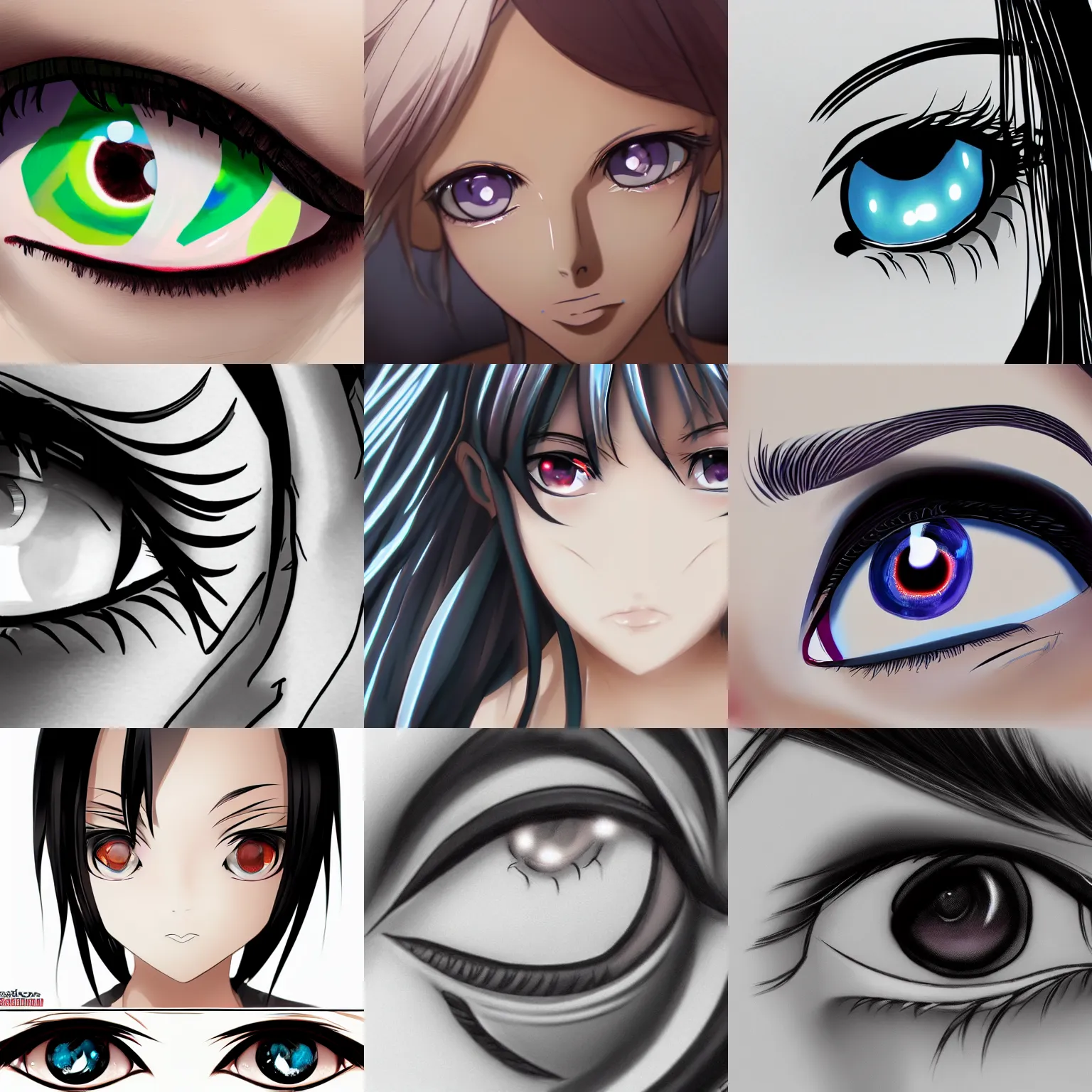 Prompt: extreme closeup anime of female eyes. trending on artstation. detailed