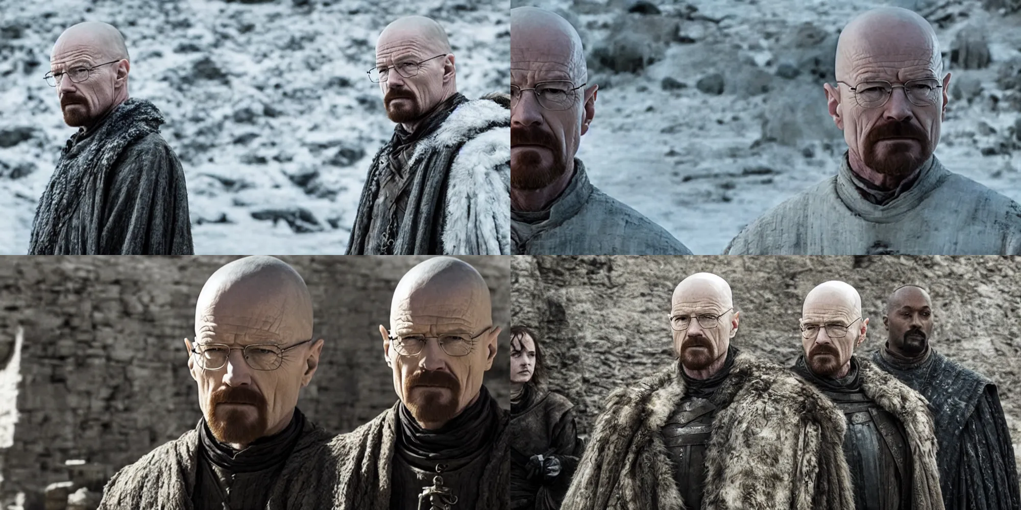 Image similar to Walter White having a cameo in Game Of Thrones, film footage