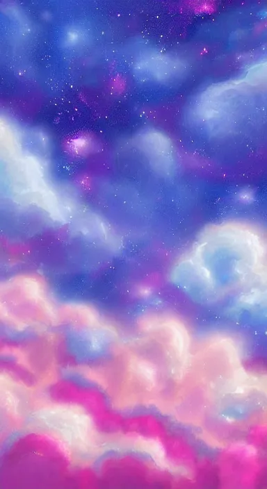 Image similar to pink clouds, under blue clouds, in space, background artwork, digital art, award winning, pixel art