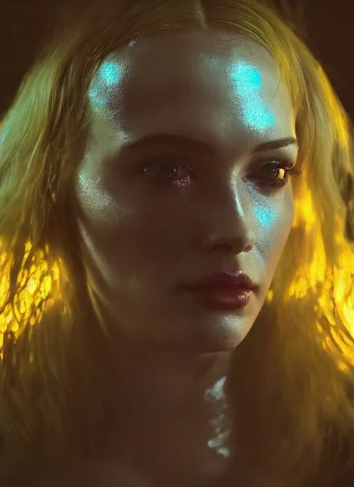 Image similar to facing the camera!!! upper body photograph portrait of a very pretty!!! christina hendricks in cyberpunk 2 0 7 7, dynamic pose, shiny skin, oily, symmetric face!!, petzval lens, sharp focus, smooth, space station. by alesio albi and george lucas and stanley kubrick