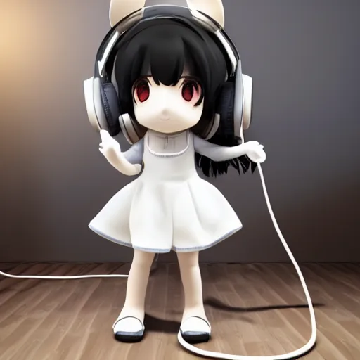 Prompt: cute fumo plush of a girl with studio headphones dabbing, anime girl, vray