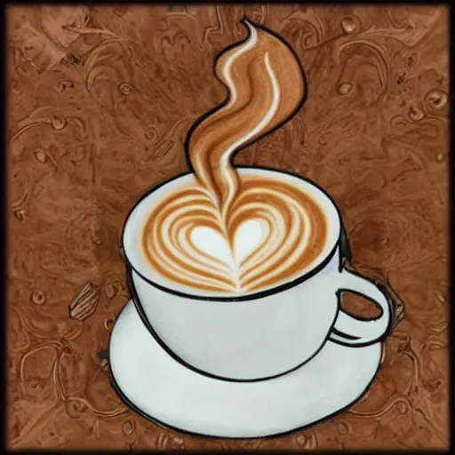 Image similar to mucha mocha latte barrista creamer art drawing of a royal princess on the top of the cappucinno froth