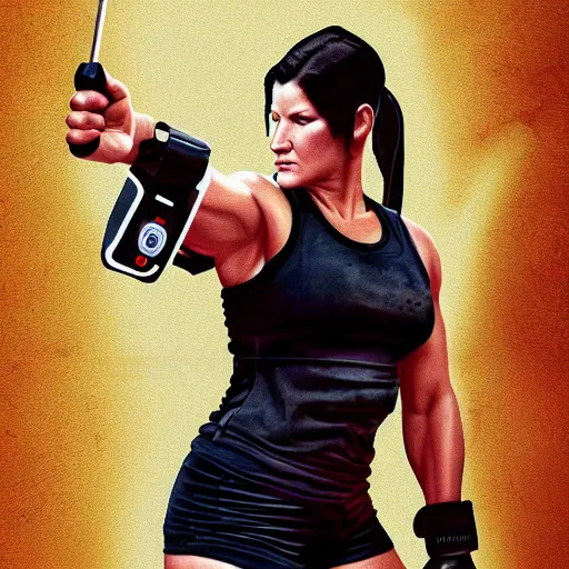 Image similar to digital painting gina carano with a cybernetic arm