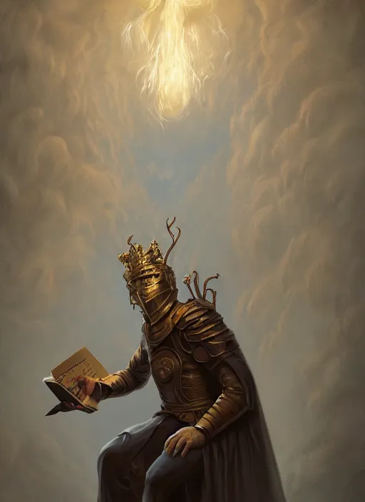 Image similar to Magic Floating Thespian Mask reading a book, no body, bodyless, Ivan Aivakovsky, Boris Vallejo, epic fantasy character art, D&D Concept Art, full length, Realistic, Regal, Refined, Detailed Digital Art, Oil Paining, Exquisite detail, post-processing, masterpiece, Cinematic Lighting, Unreal Engine, 8k, HD, Stanley Artgerm Lau, WLOP, Rossdraws, Frank Frazetta, Andrei Riabovitchev, Marc Simonetti, trending on artstation