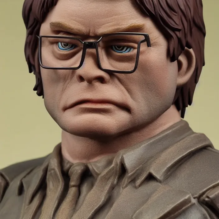 Prompt: Realistic abomination Dwight Schrute, imsorryjon, Dwight Schrute, figurine, detailed product photo