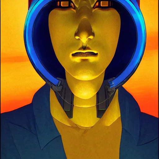 Image similar to ! dream a portrait of a cyberpunk osiris staring at the camera with dramatic lighting, by kawase hasui, moebius, edward hopper, colorful flat surreal design, hd, 8 k, trending on artstation