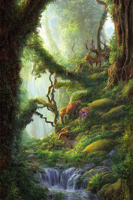 Prompt: digital painting detailed druid sanctuary by James gurney