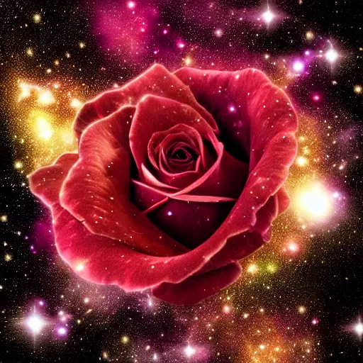 Prompt: beautiful rose made of stunning nebula and stars, on black background, highly detailed, intricate texture, trending on deviantart and artstation