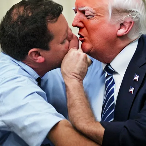 Prompt: Donald trump French kissing bernie sanders, Peter Morbacher