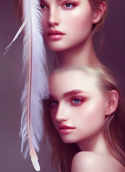 Image similar to a gorgeous female photo, professionally retouched, soft lighting, wearing a feather dress, realistic, smooth face, perfect eyes, wide angle, sharp focus on eyes, 8 k high definition, insanely detailed, intricate, elegant, art by artgerm and wlop