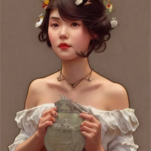 Prompt: IU, highly detailed, digital painting, artstation, concept art, smooth, sharp focus, illustration, ArtStation, art by artgerm and greg rutkowski and alphonse mucha and J. C. Leyendecker and Edmund Blair Leighton and Katsuhiro Otomo and Geof Darrow and Phil hale and Ashley wood and Ilya repin and Charlie Bowater