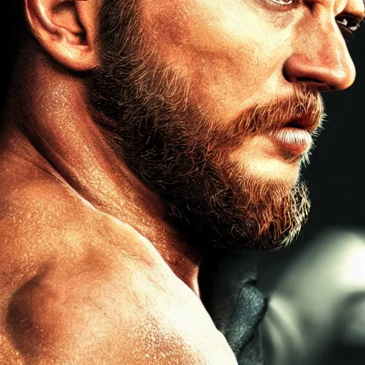 Image similar to Tom Hardy as wolverine 4K quality Photorealism