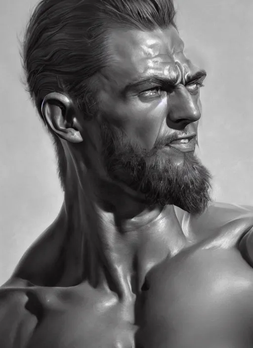Prompt: a epic portrait of gigachad, art by boris vallejo and greg danton and denys tsiperko, detailed, hyperrealism, artstation