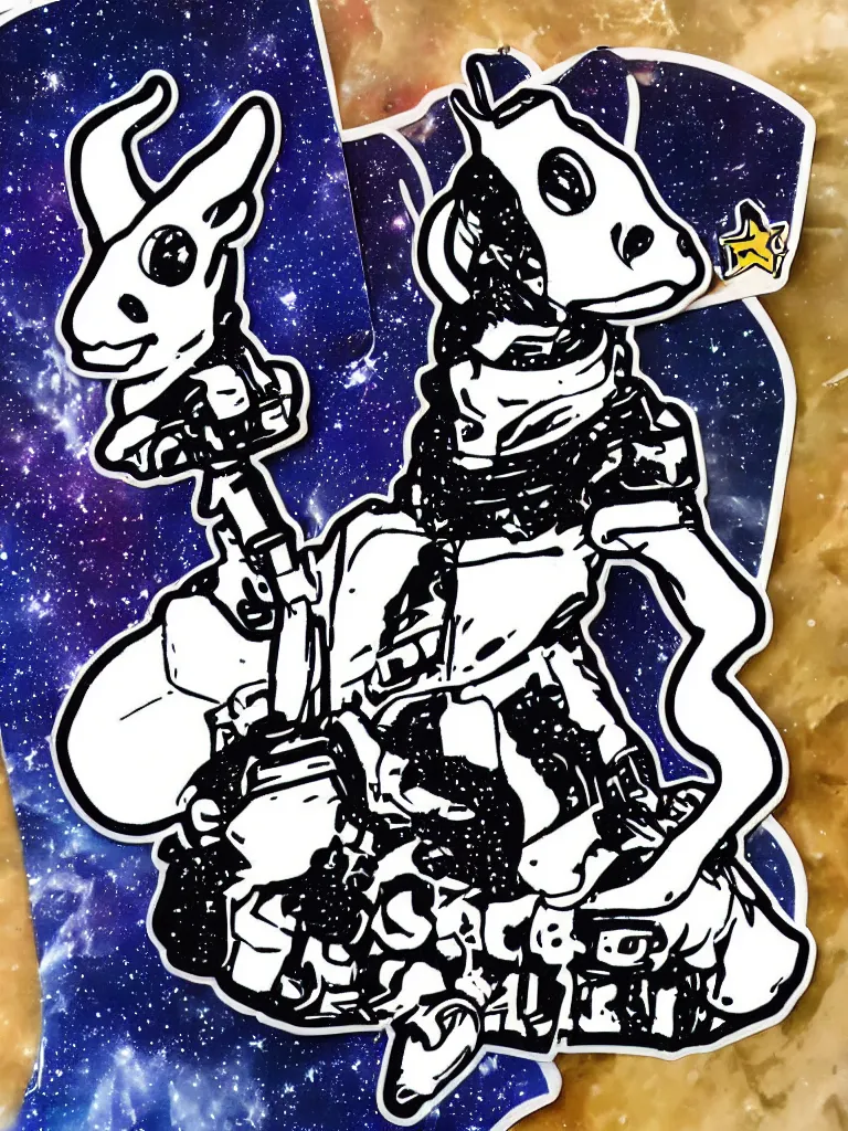 Prompt: sticker of a spacegoat in spacesuit