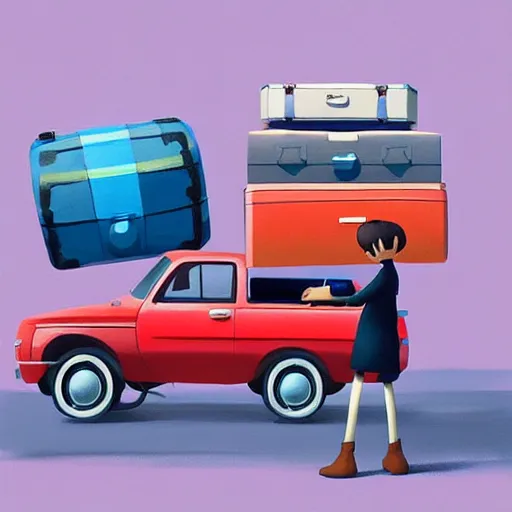 Image similar to goro fujita ilustration 4 x 4 car full of suitcases, painting by goro fujita, sharp focus, highly detailed, artstation