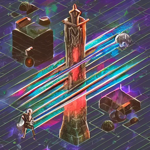 Image similar to a magical sword, fantasy rpg, isometric, digital art, dark background