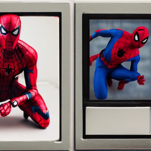 Image similar to a single iron man and spider - man hybrid, dslr, polaroid