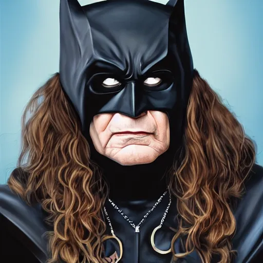Image similar to portrait of Ozzy Osbourne as batman, highly detailed, artstation, concept art, sharp focus, illustration, art by Carel Fabritius
