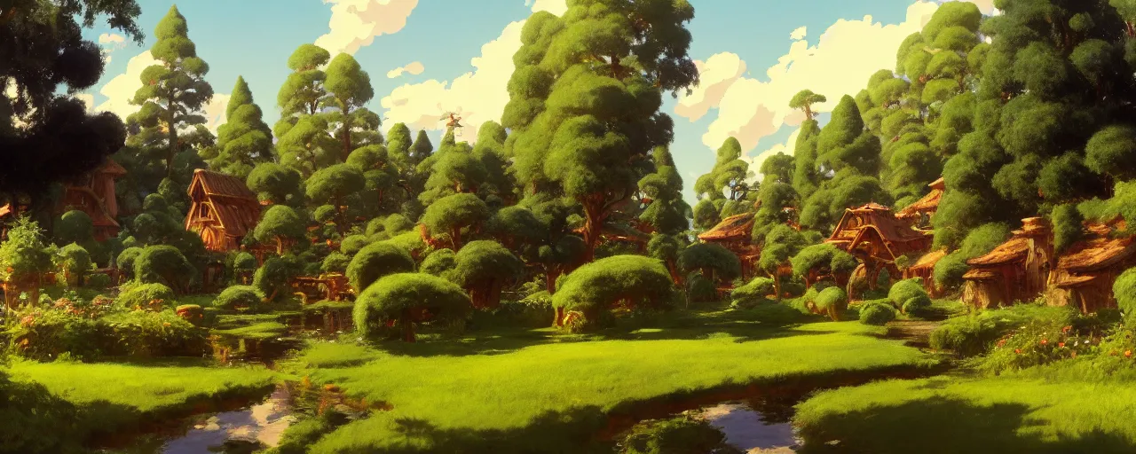 Image similar to ghibli disney illustrated background of a farm by eugene von guerard, ivan shishkin, john singer sargent, 4 k