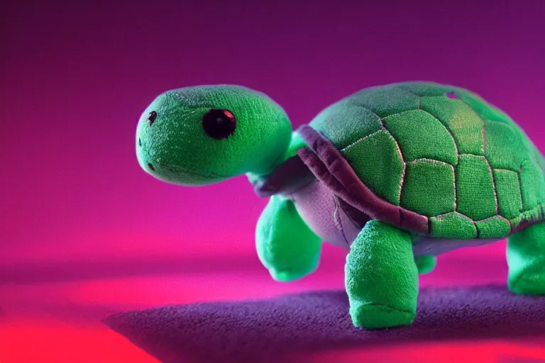 Prompt: turtle plushie in cyberspace, in 2 0 5 5, y 2 k cybercore, industrial low - light photography, still from a ridley scott movie