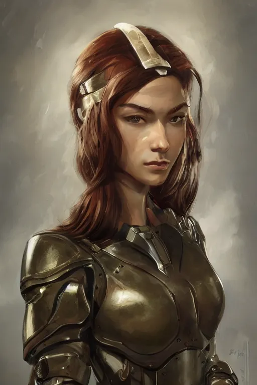 Image similar to a professionally painted portrait of an attractive young woman, clothed in military armor, olive skin, long dark hair, beautiful bone structure, symmetrical facial features, intricate, elegant, digital painting, trending on Artstation, concept art, smooth, sharp focus, illustration, from Metal Gear by Ruan Jia and Mandy Jurgens and Artgerm and William-Adolphe Bouguerea, award winning