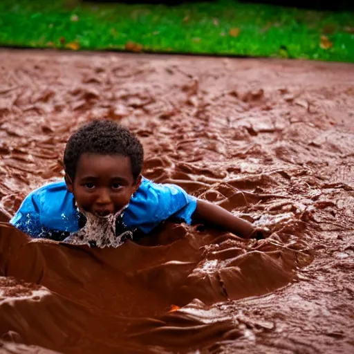 Image similar to kid going down chocolate pudding slip n slide head first, photo taken at the park