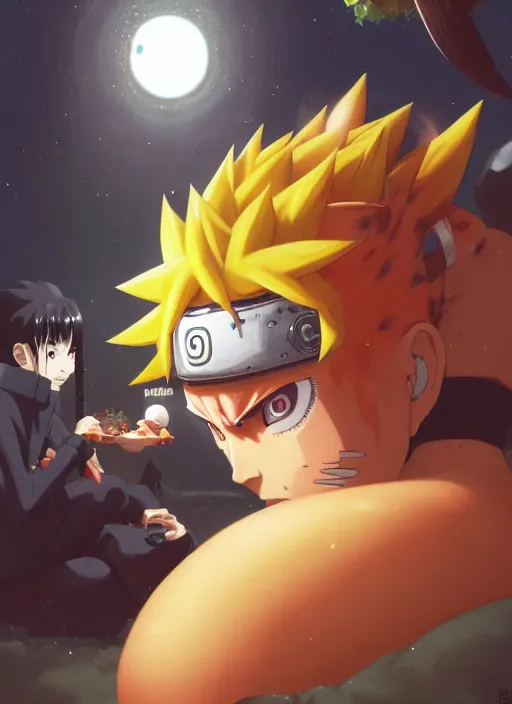 Prompt: highly detailed hamburger consuming naruto uzumaki with black hair, art by greg rutkowski, loish, rhads, ferdinand knab, makoto shinkai and lois van baarle, ilya kuvshinov, rossdraws, tom bagshaw, global illumination, radiant light, detailed and intricate environment