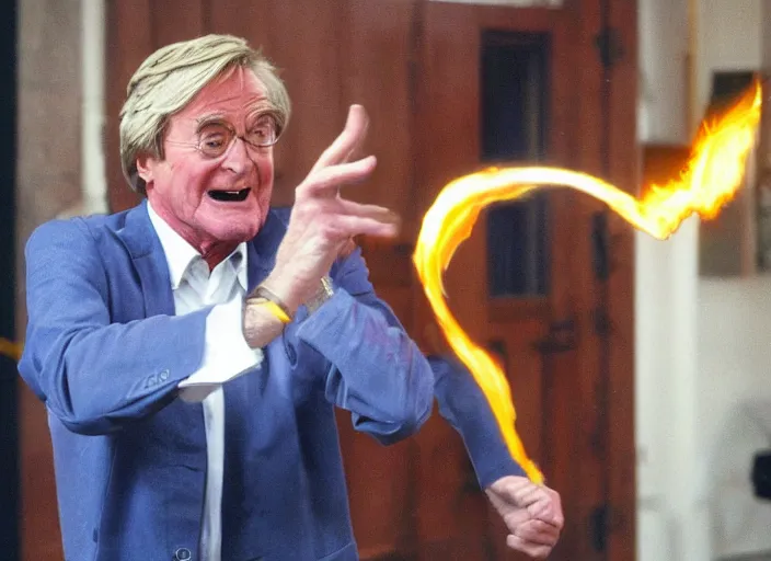 Image similar to action shot of ken barlow from coronation Street performing a hadouken like round from Street fighter, realistic, detailed, cinematic, concept art, digital art,