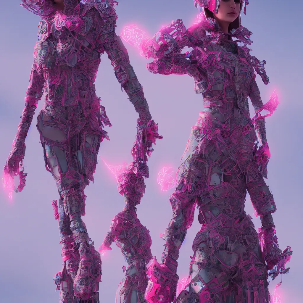 Prompt: fractal fantasy future fashion show designed by Hamcus and Demobaza, matte bright highly detailed, epic, 3D render, digital art, artstation, 8K artistic photography, photo-realistic, by Jenny Seville, WLOP