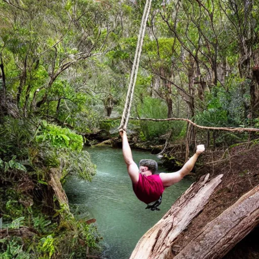 Image similar to rope swing across gully in Australian native bushland